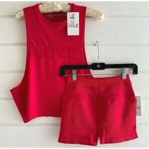 VS PINK Spiritual Gangster Active Tank Top & High Waist Shortie Shorts Set NWT
